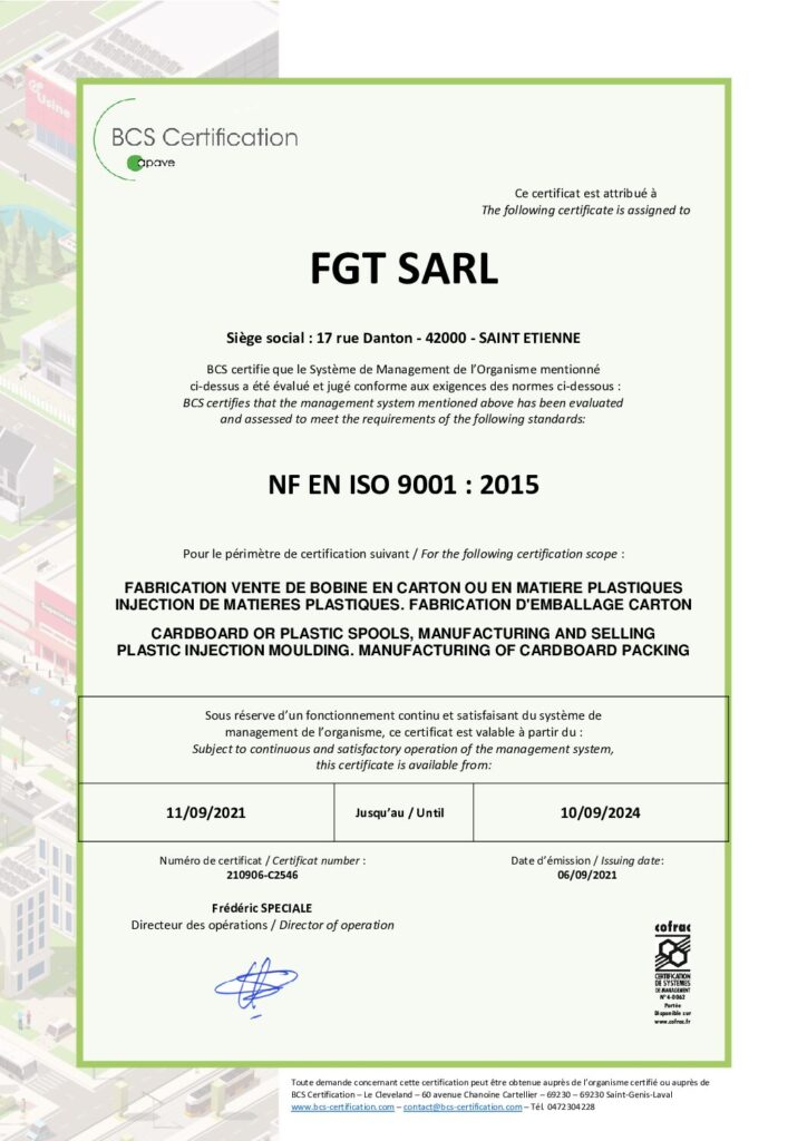 FGT renouvelle sa certification ISO 9001